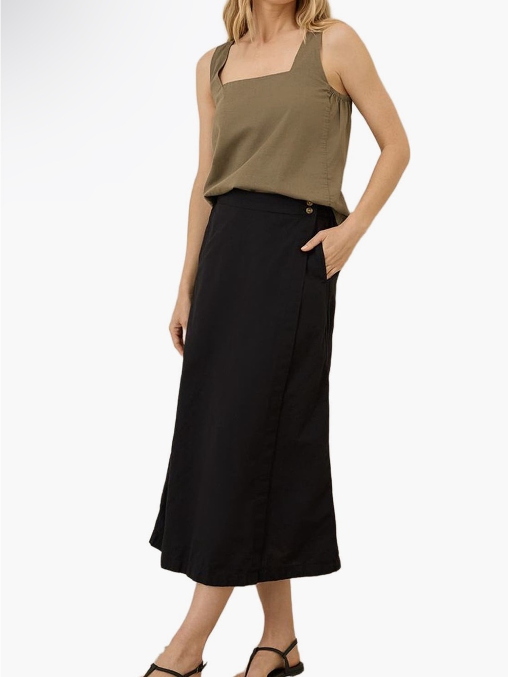 Classic Black Midi Skirt with Side Button Detail